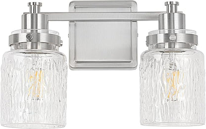 2 Light Bathroom Vanity Light Fixtures Modern Brushed Nickel | ETL Certificate, Easy to Install,Wall Mount Up or Down,Hammered Glass Lampshade,E26 Socket,Hardwired,120V