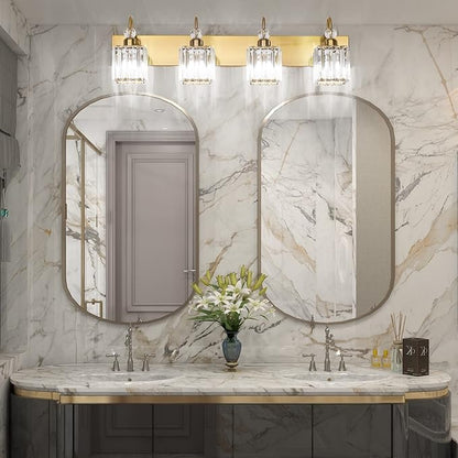 Ralbay Crystal Gold Bathroom Vanity Lights 4-Lights Vanity Lights Over Mirror Modern Crystal Gold Bathroom Wall Lighting Fixtures