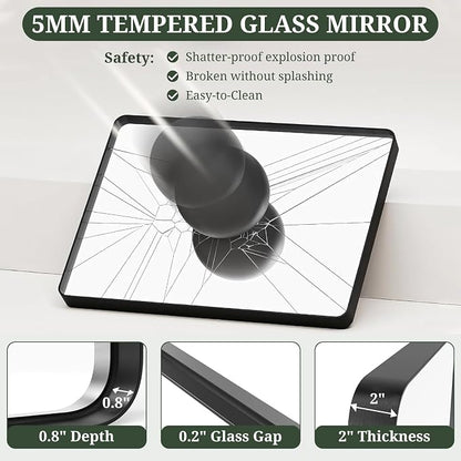 Bathroom Mirror 40x30 Inch Black Metal Frame Rectangle Vanity Mirror | Modern Wall Mounted Anti-Rust Mirror with Rounded Corners for Farmhouse, Restroom, Entryway, Horizontal or Vertical Hanging