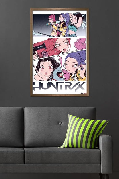 Trends International Netflix KPop Demon Hunters (2025) - Huntrix Manga Panels Wall Poster, 34L x 22.4W, Bronze Framed Version