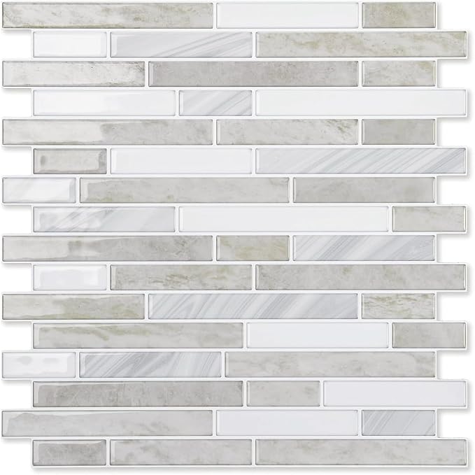 LONGKING 10-Sheet Extra Thick Peel and Stick Backsplash Tiles, Waterproof Kitchen Backsplash Peel and Stick Tile, Self-Adhesive Backsplash for Kitchen, Beige & White | Peel and stick backsplash, self-adhesive wall tile, Beige White, extra thick, waterp...