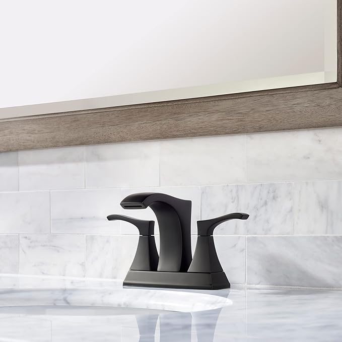 Pfister Venturi Bathroom Sink Faucet, 4-Inch Centerset, 2-Handle, 3-Hole, Matte Black Finish, LF048VNBB