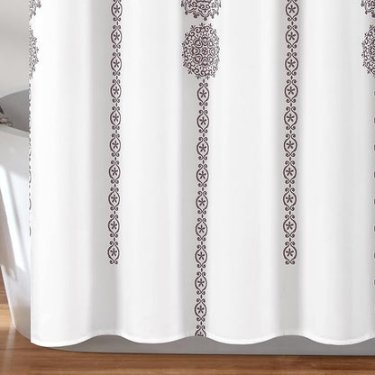 Lush Decor Stripe Medallion Shower Curtain-Fabric Mandala Bohemian Damask Print Design, 72" x 72", Purple