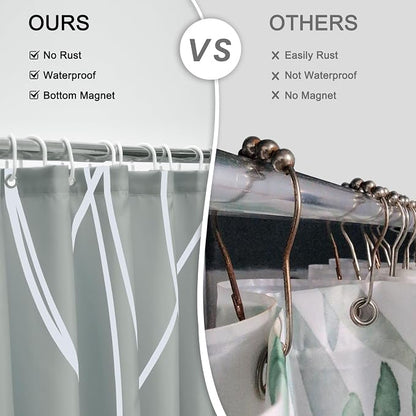 Striped Shower Curtain for Bathroom, Light Grey White, 72"W x 72"L | with Hooks, Modern Hotel Style, Water Repellent, Washable, Weighted Hem