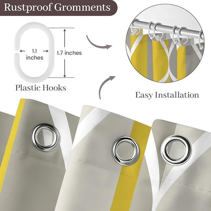 Gelbchu Geometric Shower Curtain for Bathroom, Gray Yellow, 72x72 Inch | with Hooks, Premium Polyester, Quick Dry, Water Repellent, Machine Washable, Rustproof Grommets, Modern Minimalist