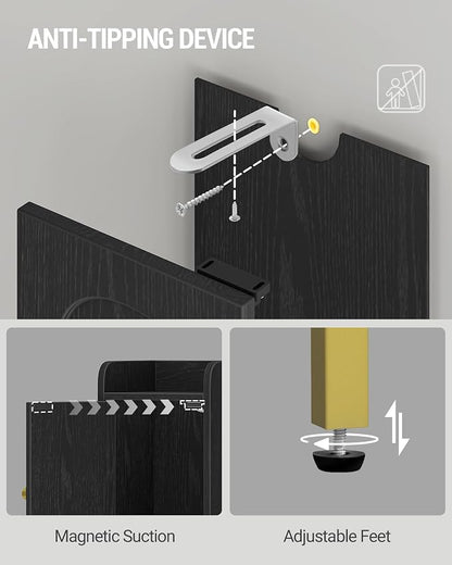 Hzuaneri Slim Bathroom Storage Cabinet, Narrow Bathroom Organizers,3 Doors | Narrow Storage Cabinet with 4 Adjustable Feet, Laundry Room Organization for Small Space, Kitchen,Living Room,Black