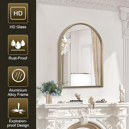 Arch Bathroom Mirror, 20"x16" Wall Mounted Mirror, Arched Vanity Wall Mirror Metal Frame Home Decor for Bedroom, Entryway, Living Room