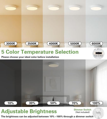 Modern LED Round Flush Mount Ceiling Light Fixture,White,15.74 inch | Dimmable,36Watts,Bright Adjustment,5CCT 3000K/3500K/4000K/5000K/6000K,Matte,Metal,for Living Room,Kitchen,Bedroom,Bathroom