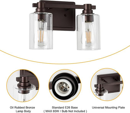 2 Lights Bathroom Lighting Fixtures Over Mirror Oil Rubbed Bronze Bathroom Vanity Light Fixture Farmhouse Vanity Light Vintage for Bedroom Living Room Hallway