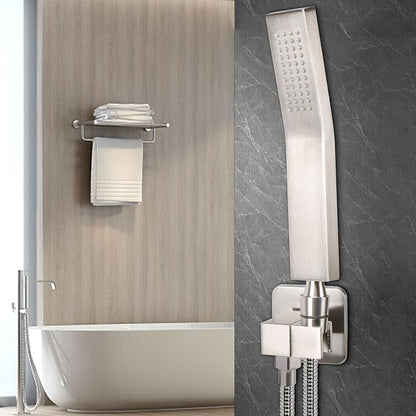 NearMoon Hand Held Shower Head, Luxury High Pressure Shower Kit with Wall Connector and Hose Set, for Bathroom Showering System Contemporary Square Style (Brushed Nickel)