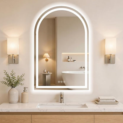 Arched LED Bathroom Mirrors with Lights 24"x36", Anti-Fog,LED Mirrors with Light, Anti-Fog, Dimmable, 3 Color, Shatterproof, Touch Sensor