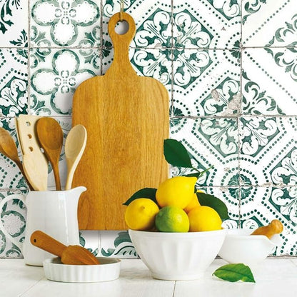 RoomMates RMK11281WP Forest Green Mediterranean Tile Peel and Stick Wallpaper