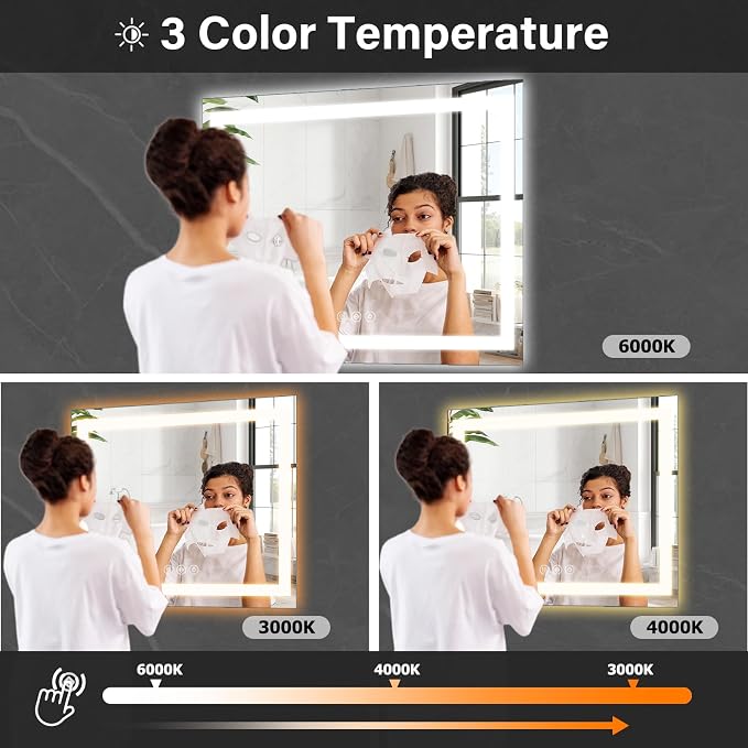 XRAMFY 47"X47" LED Bathroom Mirror, Backlit + Front Lit Wall Mirror | LED Bathroom Mirror with Lights for Wall, 3 Colors, Anti-Fog, Dimmable Brightness, Tempered Glass