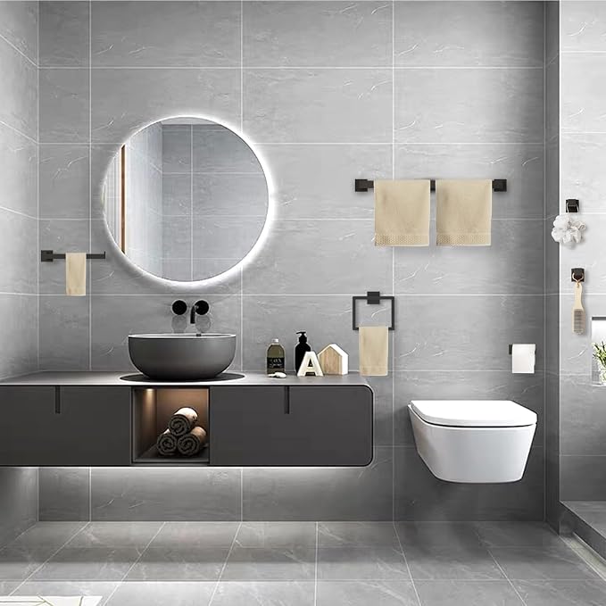 20-Pieces Matte Black Bathroom Accessories Set, 23.6 Inch Bath Towel Bar Set, SUS 304 Stainless Steel Bathroom Hardware Set, Towel Racks for Bathroom Wall Mounted.