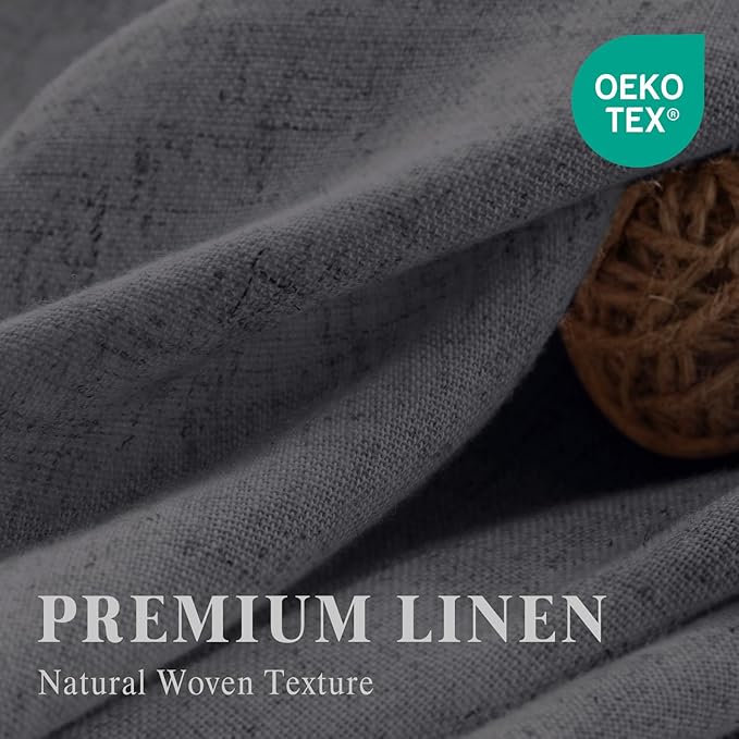 Linen Shower Curtain Flax Dark Gray, Fabric Boho Farmhouse Shower Curtains for Bathroom Cotton Natural Cloth Liner Set 72" W x 72" L