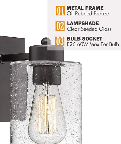 Beionxii Vanity Wall Sconces, Bathroom Vanity Light with Seeded Glass Shade | 2-Pack Wall Lights, Farmhouse Vanity Lights, Rustic Restroom Lighting Fixtures for Bedroom Living Room Hallway, BXMB9002-1-2P