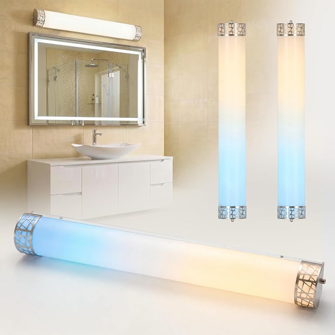ASD 36 Inch LED Bathroom Vanity Light, 5CCT 2700K-5000K 30W, Dimmable Bathroom Light Fixtures, Modern Vanity Lights for Bathroom Lighting Fixtures Over Mirror, Wall Light Bar, Brushed Nickel, ETL, 2P