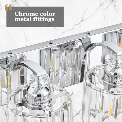 4-Light Modern Bathroom Light Fixture Chrome Vanity Lights Over Mirror Wall Sconce Lighting with K9 Crystal Shades Bathroom Wall Lamp E26 Base for Bedroom, Living Room, Hallway, Cabinet