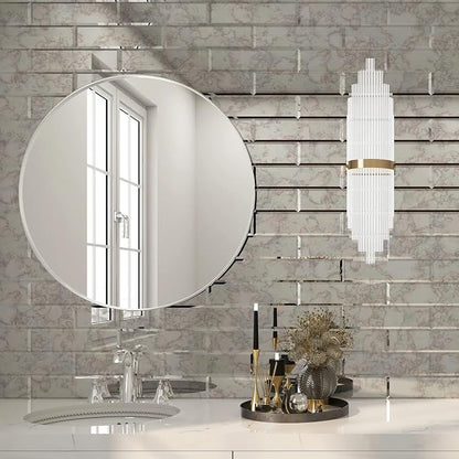 Peel and Stick Antique Beveled Mirror Tile Subway Mirror Backsplash 3x12 Inch for Kitchen Bathroom Wall (20 Pcs, 5 SQ.FT.)