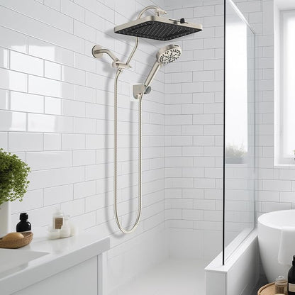 Hibbent 13'' 5-spray Rain Shower Head, 10-Spray Handheld, Brushed Nickel | cUPC Certified High Pressure Dual Showerhead Combo, Upgraded Rainfall Shower Head, 12'' Extension Arm, 71'' Hose & Holder