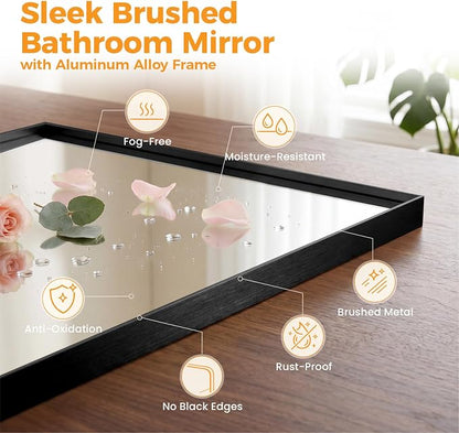 Bathroom Mirrors for Over Sink, 24" x 36" Rectangle Wall Mount Mirror with Metal Frame, Modern Vanity Mirror with Tempered Glass, for Home Decor, Anti-Rust, Black