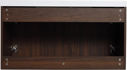 Goujxcy 36" Wall Mounted Bathroom Vanity with Sink, Modern Floating Bathroom Cabinet with White Resin Wash Basin & Storage Cabinet, Soft-Close Door Wood Hanging Bath Room Cabinet