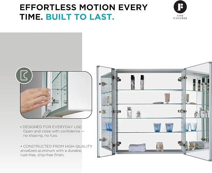 Bathroom Medicine Cabinet, Aluminum, Recessed/Surface Mount, 30" x 36", Right/Left Hinged, Mirrored Interior