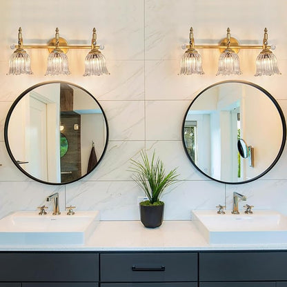 CVKASH 3-Light Bathroom Vanity Light Fixtures Over Mirror,Brushed Gold Modern Vanity Lights with Glass Shade Vintage Wall Sconce for Bedroom Dressing Room Living Room Hallway Cabinet