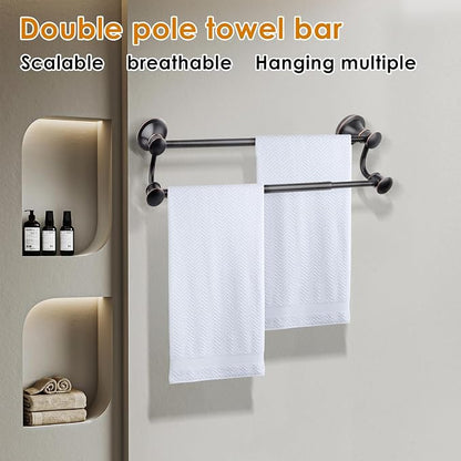 Double Towel Bar, Adjustable 14.96 to 26.57 inches Towel Holder Oil Rubbed Bronze Towel Rack Rustic Towel Hanger Bathroom Wall Mounted