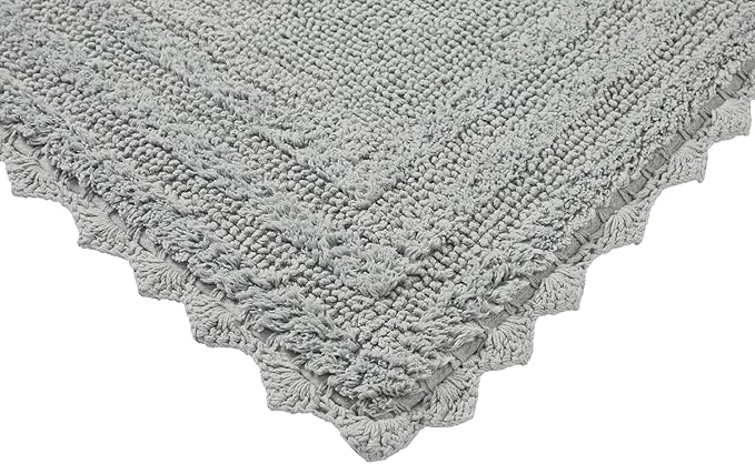 Better Trends Lilly Crochet Collection 100% Cotton 2 Piece Set (17" x 24" | 17" x 24") Bath Rug Set in Gray