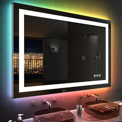 LOAAO 48"X40" RGB LED Bathroom Mirror with Lights, UL Listed | Anti-Fog, Dimmable, RGB Backlit + Front Lighted, Memory Function, Tempered Glass
