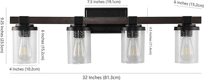 JONATHAN Y 32" Oil Rubbed Bronze LED Vanity Light, Rustic Farmhouse Sconce, Clear Seeded Glass Shade, Industrial Wall Lamp for Bathroom Mirror, Kitchen Sink, LED Bulb (JYL7510A)