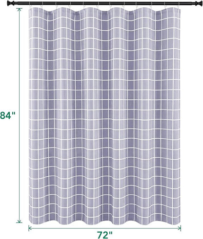 Fabric Farmhouse Shower Curtain-Cloth Extra Long Shower Curtains Bathroom | 72"Wx84"L Lavender Faux Linen Grid Minimalist Simple Rustic Neutral Shower Curtain-Geometric Plaid Washable Hotel Quality