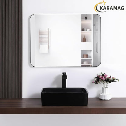 Black Vessel Sink,Rectangle 19"x15" Bathroom Sink Above Counter Porcelain Ceramic Small Sink Bowl Ceramic Vessel Sinks for Bathrooms
