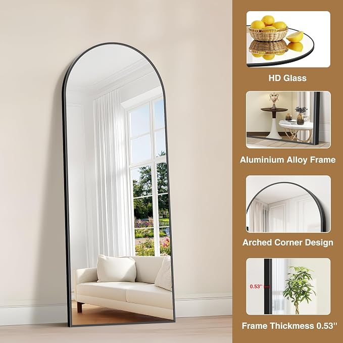 COFENY Arched Mirror, 24’’x60’’ Black Arch Mirror for Bathroom, Arched Bathroom Mirror with Frame, Modern Wall Mounted Mirror for Over Sink Mantle Bedroom Vanity Living Room Entryway