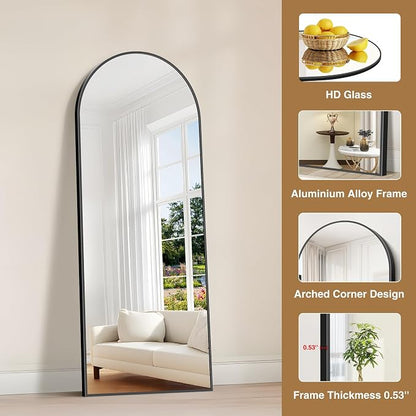 COFENY Arched Mirror, 24’’x60’’ Black Arch Mirror for Bathroom, Arched Bathroom Mirror with Frame, Modern Wall Mounted Mirror for Over Sink Mantle Bedroom Vanity Living Room Entryway