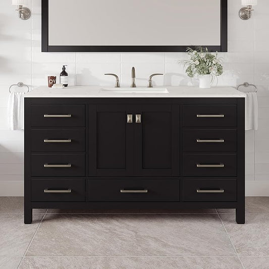 Eviva Aberdeen 60 in. Espresso Single Sink Bath Vanity with Carrara Quartz Top and Undermount Porcelain Sink