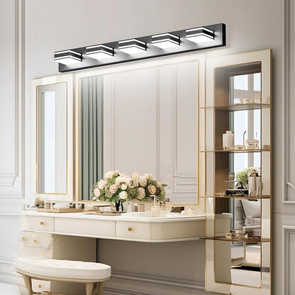 Ralbay Black Vanity Light Fixtures 40.5inch 5-Light Acrylic Modern LED Matte Black Bathroom Wall Vanity Lighting Fixtures Over Mirror