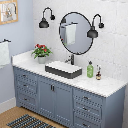 Bathroom Vessel Sink 24x14 Inch Black and White Rectangular Sink | Above Counter Large Bathroom Sink Porcelain Ceramic Large Bathroom Sink Vanity Sink Lavatory Art Basin