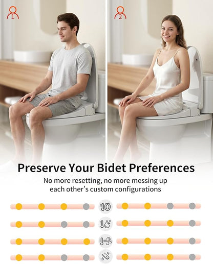 Rainsworth Smart Bidet Seat with Remote Control for Elongated Toilets | Dual User Memory, External Filter, Instant Heated Seat, Auto-Dry, Adjustable Setting, Stainless Nozzles, Intuitive Control