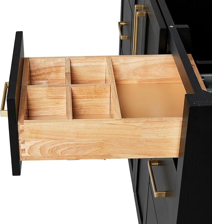 ARIEL Loren 60-inch Bathroom Vanity Base Cabinet,Solid Wood, 4 Soft Closing Doors, 3 Dovetail Drawers, Black