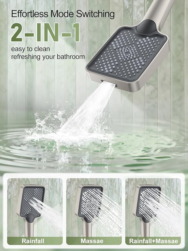 Woindo Shower Faucet Set, 10" Ceiling Mount Rainfall Shower System with 2 Rain Shower Head and Multi-function Handheld Head Push Button Diverter Shower Faucet Trim Kit