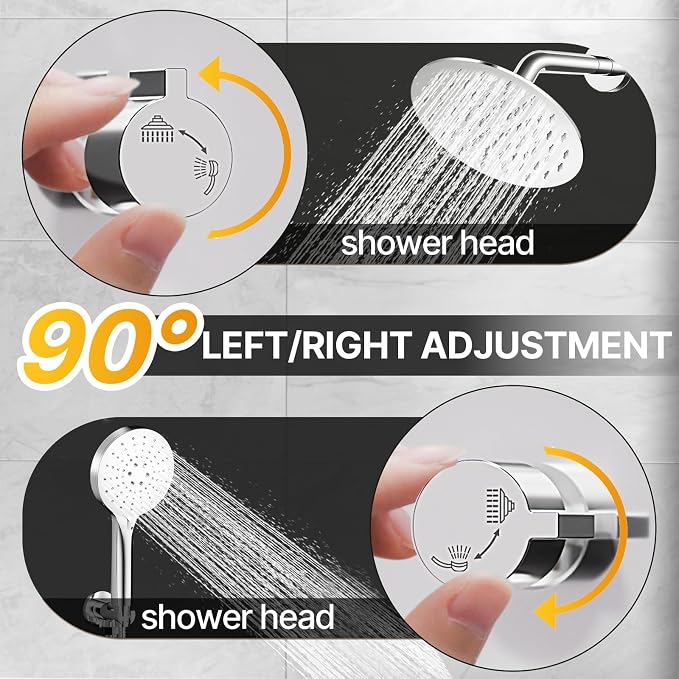 Shower Faucet Set 8IN Brass Rough-In Valve Body Trim Kit Rainfall Included Handle Accessories Complete 2 Functions with Rain Head and Handheld Bathroom Systems (8‘’, Chrome Polished)