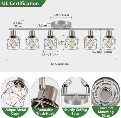 6-Light Brushed Nickel Multi-Directional Semi Flush Mount Ceiling Light, Kitchen Light Fixtures Ceiling Mount, Modern Metal Cage Close to Ceiling Lamp for Dining Room Hallway Entryway