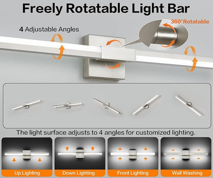 SOLFART Vanity Lighting Fixtures 48-Inch: Brushed Nickel Dimmable Bathroom Light Fixtures Over Mirror, Built-in Dimmer, Thickened Aluminum Body, 360 Degree Rotation, ETL IP44