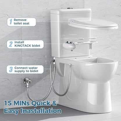 Hurran Ultra-Slim Bidet Attachment for Toilet, Retractable Dual Nozzles for Hygienic Posterior & Feminine Wash, Non-Electric with Adjustable Cold Water Pressure, Stainless Steel Inlet (Blue/White)