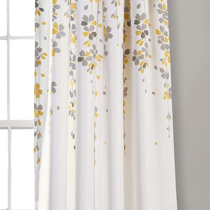 Lush Decor Weeping Flower Light Filtering Window Curtain Panels, Pair, 52"W x 108"L + 2" Header, Yellow & Gray - Charming Modern Floral Curtains for Living Room, Dining Room, & Bedroom