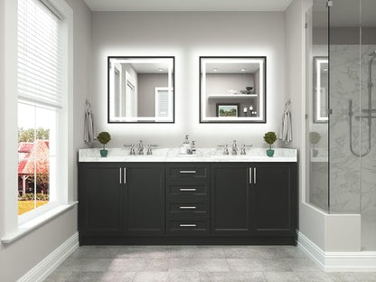 Led Bathroom Mirror 30 x 30 with Brushed Black Frame Anti-Fog Frontlit & Backlit Vanity Mirror Stepless Dimmable Lighted Mirrors for Bathroom Wall 3 Colors White/Warm/Natural Wall-Mounted
