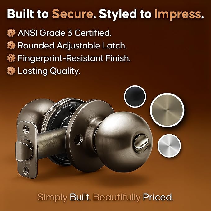 Copper Creek BK2030AB Ball Door Knob, Privacy Function, 1 Pack, in Antique Brass