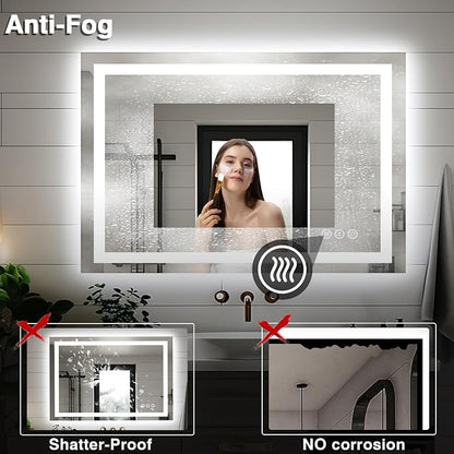 EchosLife 44"x30" Bathroom Light up Mirror, Double Bright Lights, Anti-Fog Vanity Mirror with Lights, Stepless Dimmable Illuminated Mirror, Touch Control, Waterproof (Horizontal/Vertical)